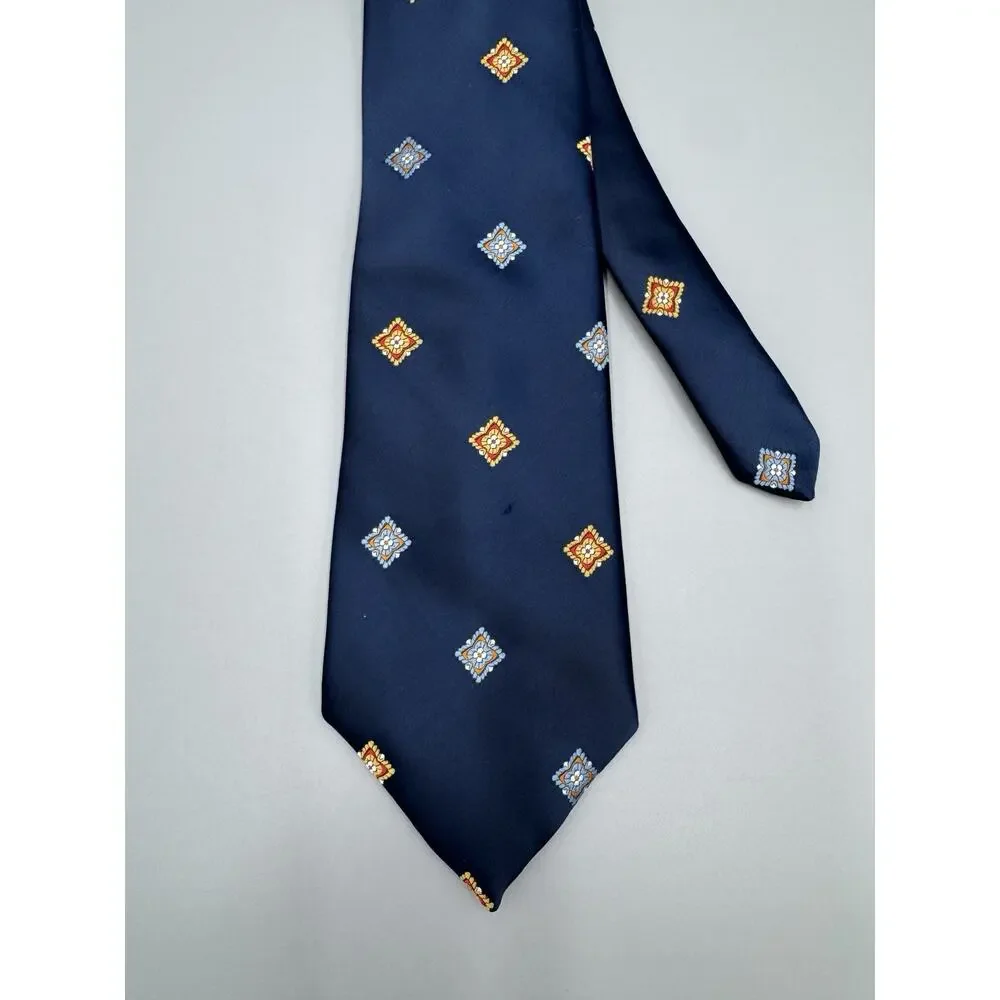 Vintage Johnny Carson Necktie Blue W/‎ Floral Geometric Designs 54” Total Length